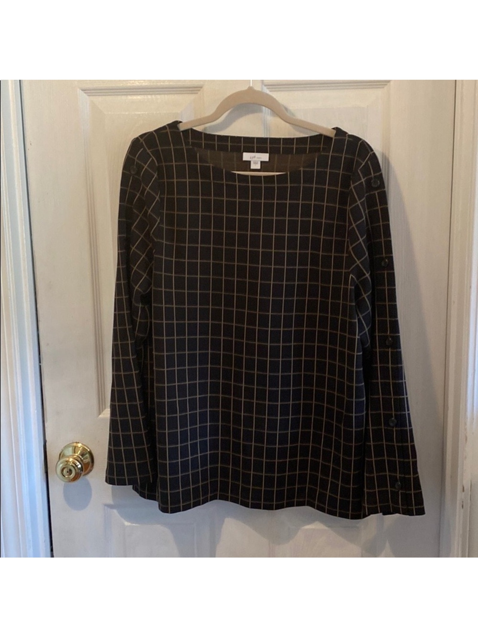 J. Jill Black And Tan Square Print Top